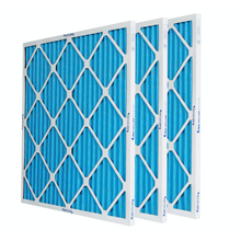 Load image into Gallery viewer, three blue pleated residential air filters 1 inch 
