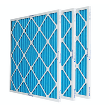 Load image into Gallery viewer, three blue pleated residential air filters 1 inch