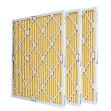 Load image into Gallery viewer, three pleated yellow MERV 11 air filters AFP2000