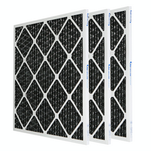 Load image into Gallery viewer, three black pleated carbon air filters AFP2000 for smoke or odor removal
