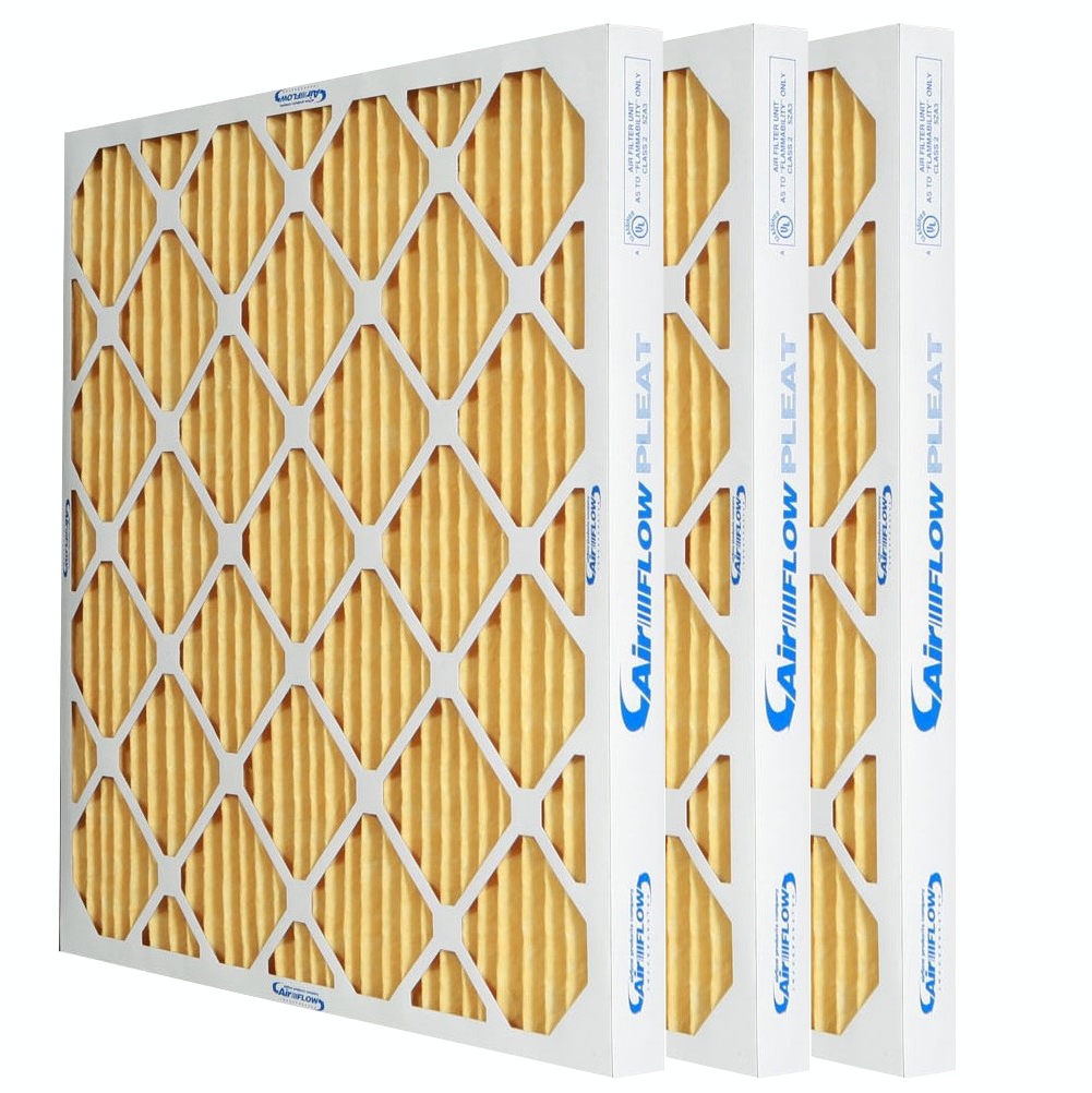three yellow 2 inch MERV 11 Pleated Air Filters for home